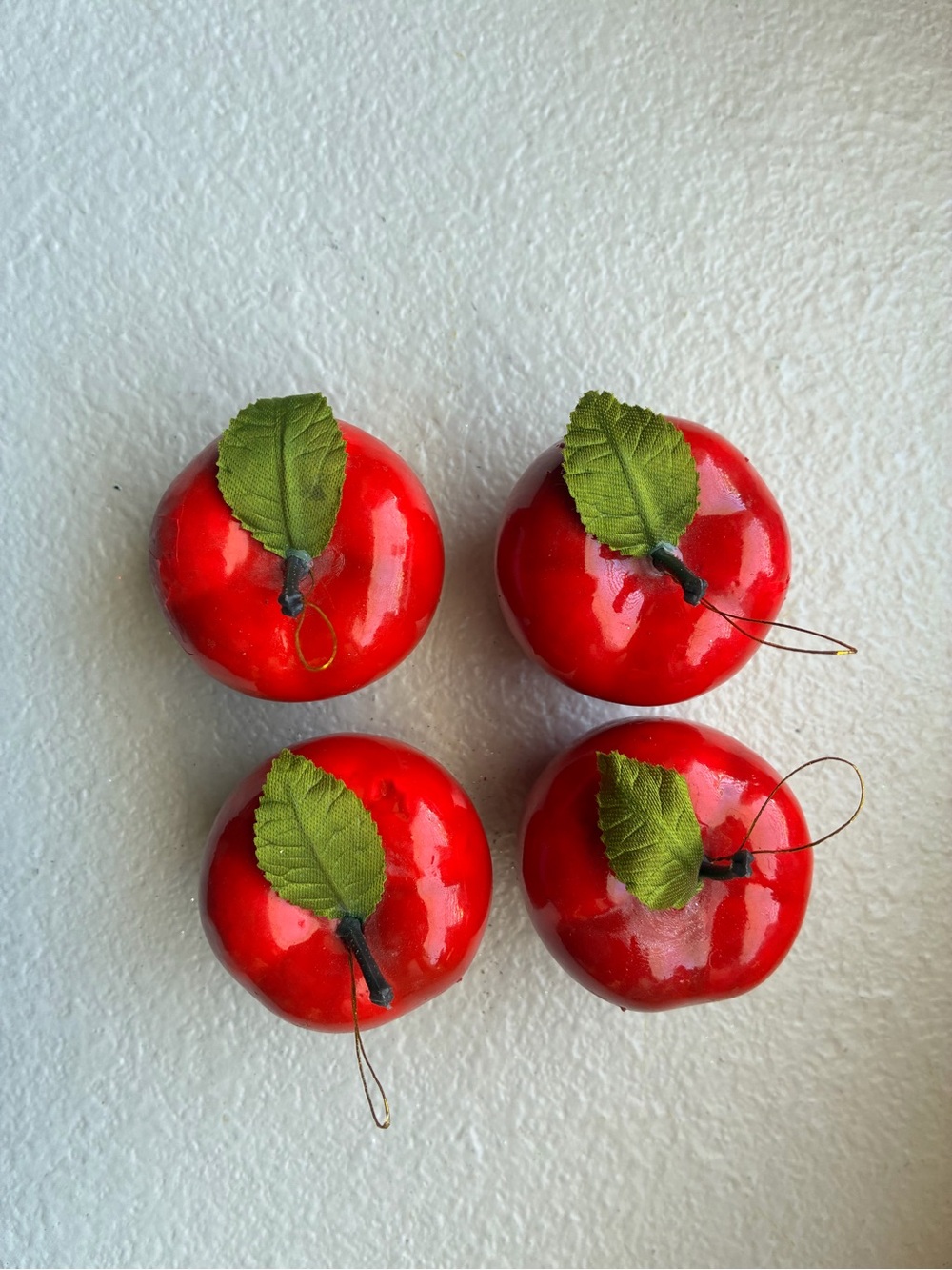 Vintage Red Apple Ornament Faux Fruit Glossy 3" Plastic Teacher Christmas Set 4